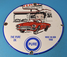 Vintage Pure Motor Oil Porcelain Sign - Betty Boop Sign - Gas Pump Plate Sign picture