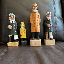 Hand Carved Wooden Fisherman Captain Sailors Nautical Figures Set of 4 Folk Art picture