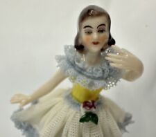 Antique Hand Crafted Porcelain Lace Girl Ballerina Figurine Dresden Germany 3”  picture