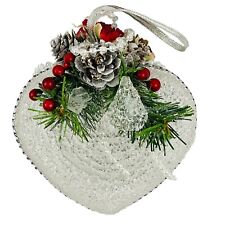 Vintage Christmas Heart Beaded Ornament Embellished 4.5 Inch picture