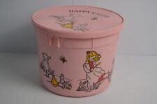 Vintage Plastic Easter Pail Pink Farm Girl Sheep Chickens Rabbits No Handle picture