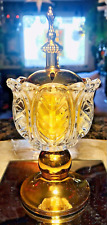 Vintage Bohemian Cut Glass Golden Cup Temple Sage Incense Pedestal Burner picture