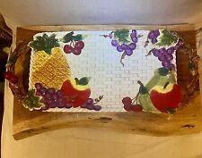 Embossed Ceramic Fruit Serving Tray With Basket Weave Pattern And  Two Handels  picture