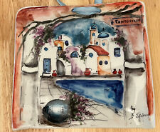 Artist Signed Hand Painted Ceramic Santorini Greece Plate Wall Hanging Greek picture