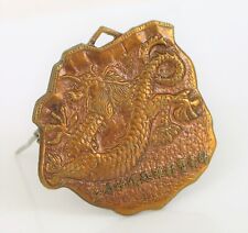 ANTIQUE BEAUTIFUL BRASS BRONZE CHINESE CHARACTERS DRAGON BROOCH BRUTALIST  picture