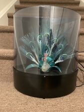 Vintage Fiber Optic Color Peacock Bird Green/Blues In Acrylic Case - See More picture