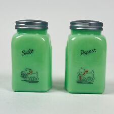 Jadeite Green Depression Glass Salt & Pepper Shakers Scotty Dog Deproduction picture