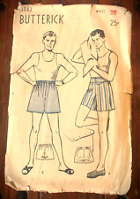 1940s BUTTERiCK Sewing Pattern Men’s Boxer Shorts In Two Styles Size Waist 36
