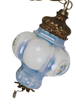 Mid Century Modern Bubble Blue and White Glass and Brass Swag Lamp picture