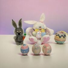 Lot of Vintage Easter Decorations Bunny Egg Basket,Egg Candles,Fabric Egg, Bunny picture