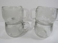 4-VTG Nescafe Nestle Mugs Cups World Globe Coffee Tea Etched Clear Glass GUC picture