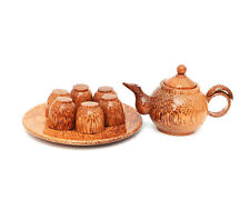 New Vietnamese Handcraft Natural Coconut Wood Teapot & 6 Cups 1 Pot 1 plate Set picture