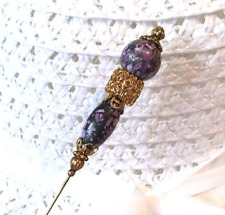 HATPIN with Stunning PURPLE STONES & Vintage M.Haskell Gold Plate Filigree - 8