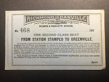 1880's Richmond and Danville Railroad to Greenville Unused Paper Ticket Scarce picture