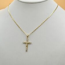 14K Gold Plated Crucifix Cross Pendant Necklace Chain Set Oro laminado picture
