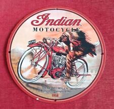 RARE INDIAN MOTORCYCLE CO OIL&GAS USA GARAGE PORCELAIN ENAMEL SIGN. picture
