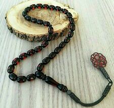 925 Silver Red Fire Amber Islamic Prayer 33 beads Tasbeeh Misbaha Tasbih 10x7m picture