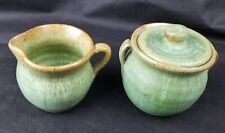 VINTAGE M.L. Owens Clay Fired Art Pottery CREAM & SUGAR SET Seabrook  N.C. picture