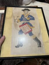 ANTIQUE CROSS STITCH REVOLUTIONARY SOLDIER FIFE AND DRUM MARCHING FRAMED SEE PIC picture