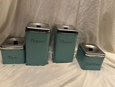 vintage Retro 1960s Turquoise Kitchen Canister Set picture