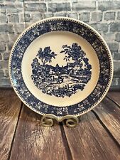 Antique Early Americana Design Charger Plate, Blue, White, Horse Drawn Carriage, picture
