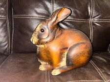 Vintage Large Hand-Carved Wooden Rabbit Sculpture LEO KOPPY Signed 12''x9.5'' picture