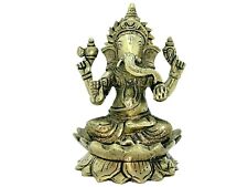 Ganesha Idol Brass Sitting on Lotus flower with trunk bent towards left  picture