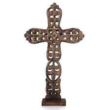 NAKKASHI Dark Brown Color Intricate Pattern Wooden Handcrafted Decoration Cross picture