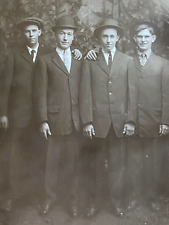 1910s RPPC: FOUR YOUNG MEN antique real photograph postcard AMERICANA Friendship picture