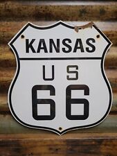 VINTAGE KANSAS ROUTE 66 PORCELAIN SIGN US HIGHWAY ROAD TRANSIT SHIELD MARKER picture