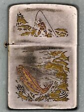 Vintage 1965 Fly Fishing Fisherman Chrome Zippo Lighter picture