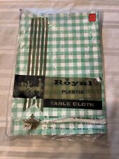 Vintage Green & White Checkerboard Plastic Tablecloth 45x70 NOS picture