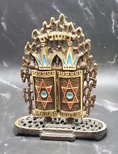 VTG 1950's Judaic Solid Brass & Enamel 10 Commandments Stand picture