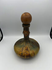 Vintage Italian Leather Wrapped Wine Bottle w/ Wood Stopper picture