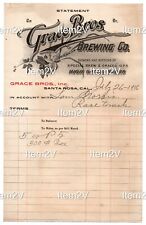 Vintage Grace Bros. Brewing Co. 1916 Billing Statement Santa Rosa CA Item2V picture