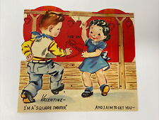 1950s Square Dancing Boy Girl Valentine Card Aim to get you Square Shooter  picture