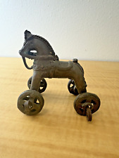 Antique Vintage Bronze Trojan Toy Horse on Wheels picture