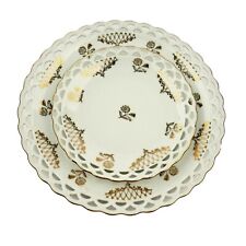  Antique Reticulated Scalloped 2 Dessert Plates Winterling Bavaria Gold Florals picture