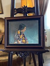 Vintage Framed oil on Canvas Wooden Board of Native Warrior Signed By DAVIS picture