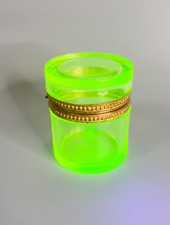 Antique French Cylindrical Ormolu Brass Mount Uranium Green Vaseline Glass Box picture