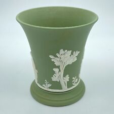 Wedgwood Sage Green Jasperware Sacrifice Pattern Small Trumpet Vase Pot 3.75