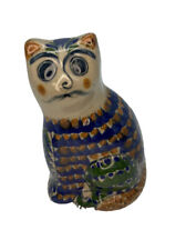 Mexican Glazed Cat Folk Art TONALA Pottery Sitting Cat Figurine Kitty picture