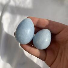 104g 2pcs Blue Calcite Egg Stone Quartz Crystal Specimen Polished Healing picture