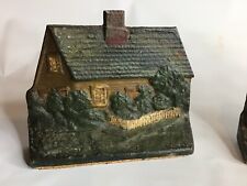 ANTIQUE  COUNTRY COTTAGE ART HOME HOUSE CAST IRON BOOKENDS 2 DOORSTOP Painted NN picture