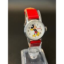 Vintage 1950s Ingersoll Mickey Mouse Watch, Mechanical, Red Strap, 26.3mm, Runs picture
