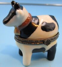 HANDPAINTED MINIATURE CHINA BOX W/ SURPRISE INSIDE -MILK COW - 1990'S NEW picture