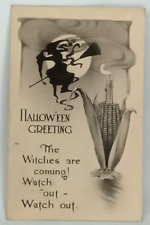 Halloween Post Card Gibson Smoke Witch Corn Cob Candle Full Moon picture