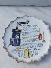 Vintage My Kitchen Prayer Plate Wall Decor Porcelain Gold Trim Religious 7.5