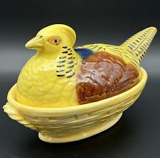 Vintage 1930’s Sarreguemines Antique French Majolica Pheasant Lidded Nest Tureen picture