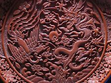 (Year Of Dragon 2024) Vtg Chinese DRAGON & PHOENIX Lacquer Dish - Deeply Carved picture